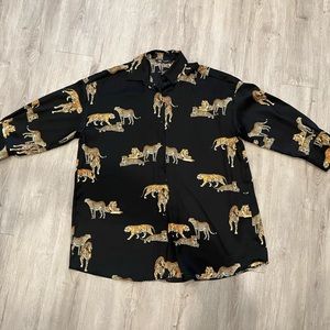 Zara Tiger Print Silky Mini Shirt Dress